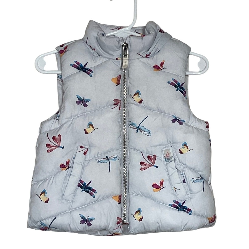 Zara Baby Girl Puffer Vest Hooded Dragonfly Butterfly Print 6-9M‎ Warm Outdoors